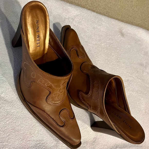 Nine West Shoes - NWOB Nine West Leather Western 4” Mules Slip-on Heeled Shoes, Size 8M